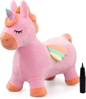EVERICH TOY Bouncy Horse Unicorn Toys, Inflatable Bouncing Animal Hopping Toys, Outdoor Indoor Ride on Bouncer, Boys Girls Birthday Gift for 18 Month 2 3 4 5 6 Year Old Kid- Plush Unicorn Toy
