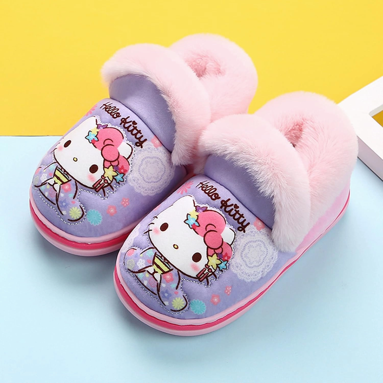 Everyday Delights Hello Kitty Kimono Plush Slippers for Girls Kids Children