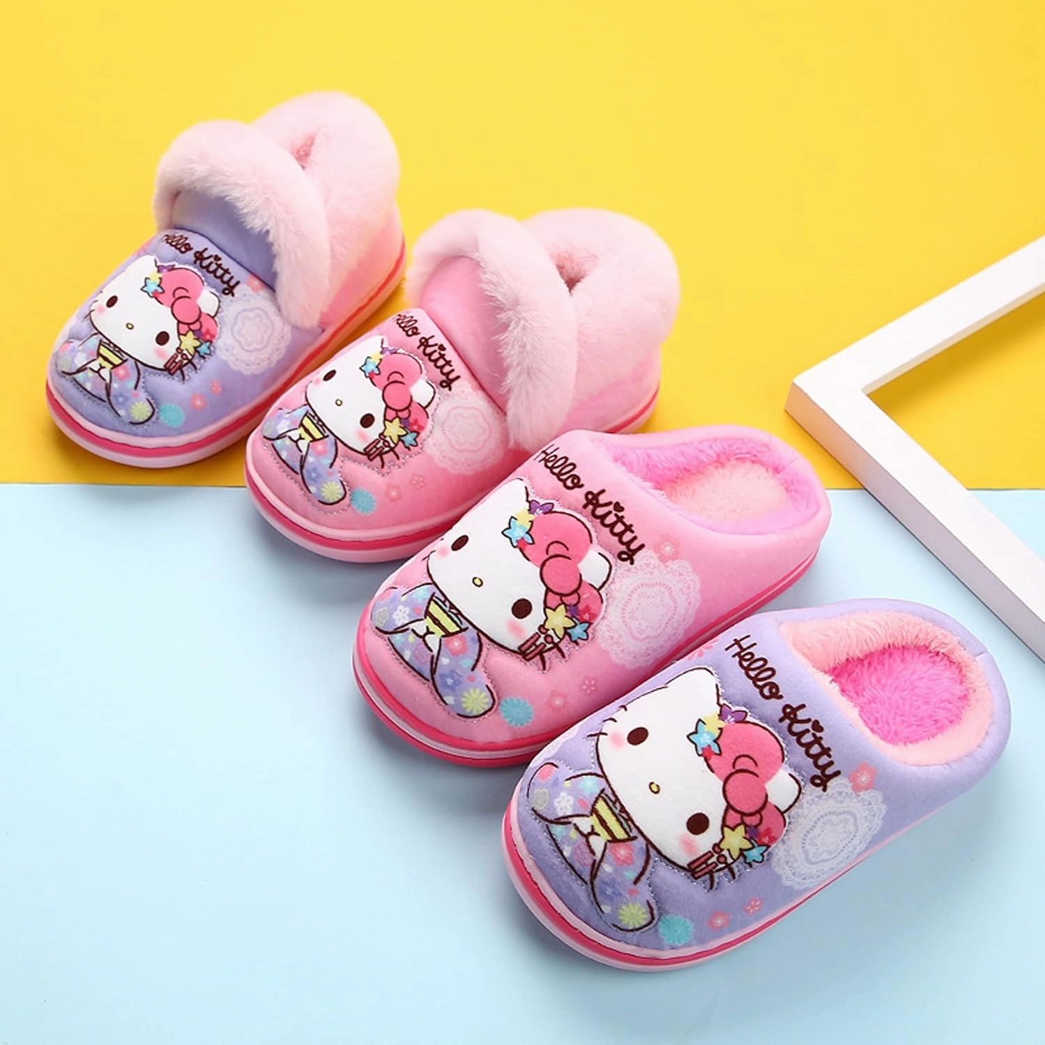 Everyday Delights Hello Kitty Kimono Plush Slippers for Girls Kids Children