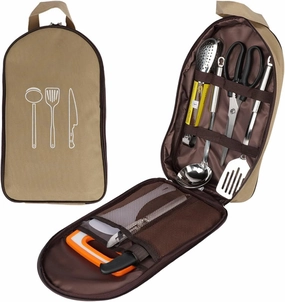 EVTSCAN Camp Kitchen Cooking Utensil Set - Stainless Steel Portable Multifunctional Kitchen Cookware Kit Camp Cooking Utensils for Outdoor Camping
