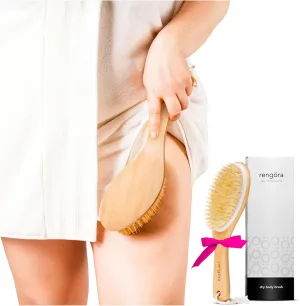 Exfoliating Back Scrubber for Shower, Dual-Use Body Scrubber for Wet/Dry Exfoliation, Dry Brushing Body Brush for Lymphatic Drainage, Natural Boar Bristles, Ergonomic Handle Cellulite Brush Gift Set