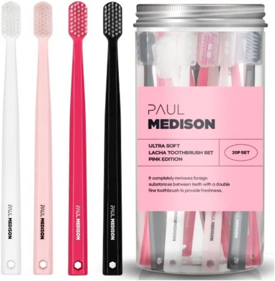 Extra Soft Toothbrushes for Adults, 20-Pack Ultra Fine Bristle Toothbrush Multipack with Covers | Small Head, Gentle on Sensitive Gums | Aesthetic Pink, Black & White Design
