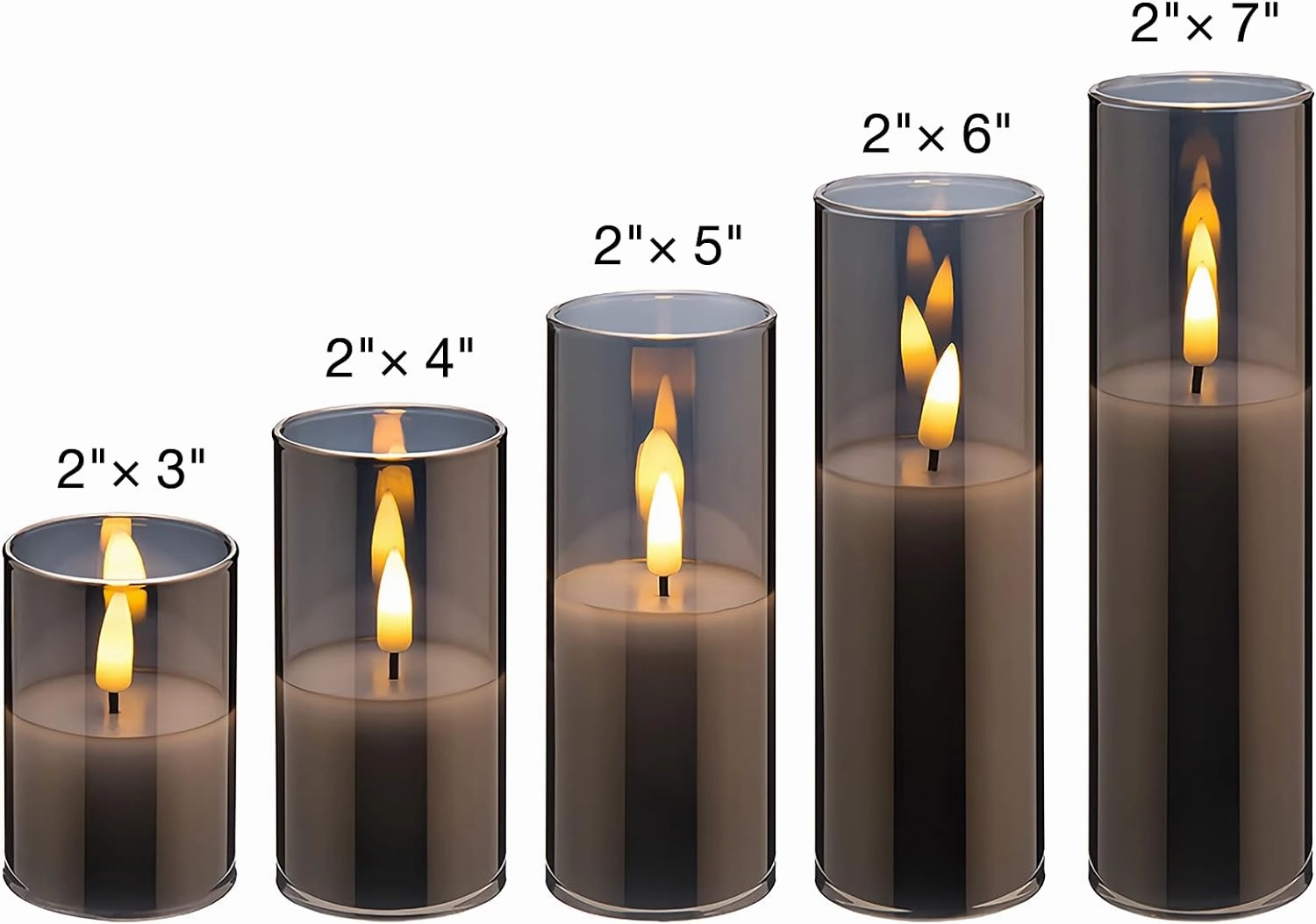 Eywamage 5 Pack Grey Glass Flameless Candles with Remote, Flickering Slim Tall LED Pillar Votive Candles Battery Included