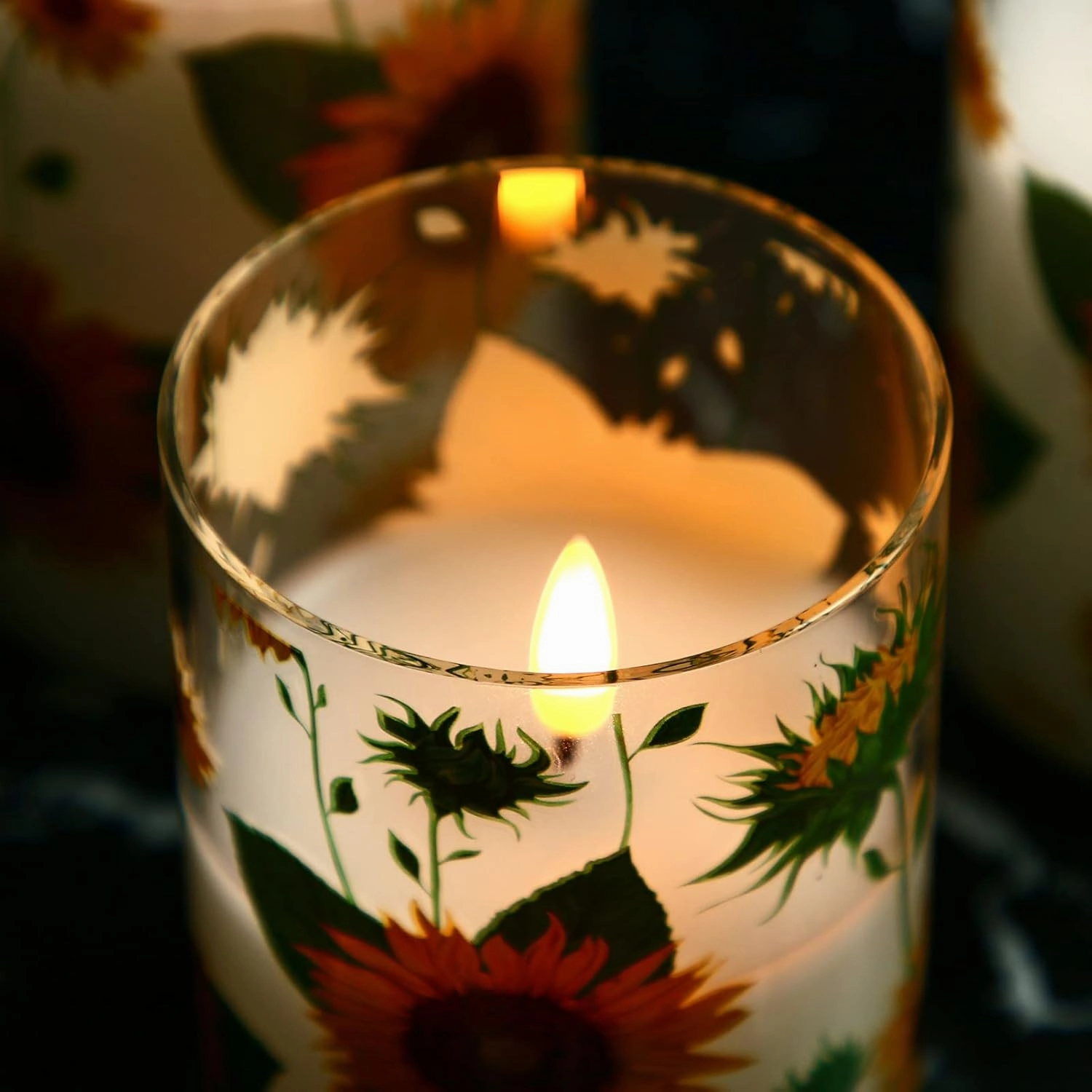 Eywamage Sunflower Flameless Candles in Glass Jars, Flickering Battery LED Pillar Candles with Remote Set of 3