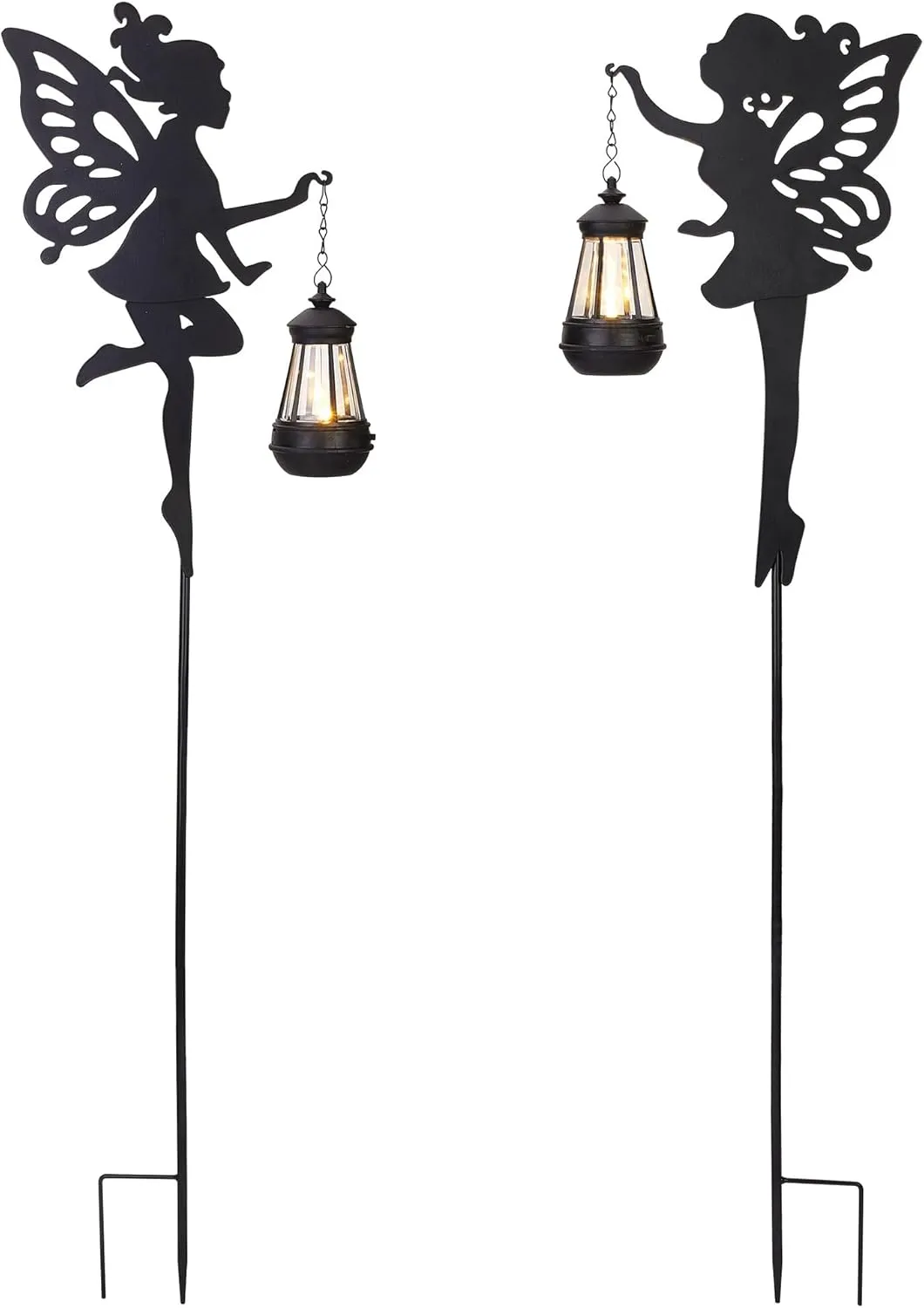 Fairy Garden Decor Outdoor Stakes 1 Pair - Solar Decorations Lawn Ornaments Garden Statue, Metal Stakes for Yard, Lawn, Patio, Pathway, Driveway (Warm Lighting)