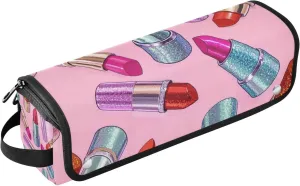 Fake Glitter Cartoon Lipstick Pink 2 in 1 Hair Tools Organizer with Iron Mat Waterproof Flat Curling Irong Travel Organizer for Straigheners, Curling Iron, Hair Dryer