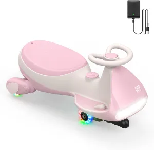 FanttikRide 12V N7 Pro Electric Wiggle Car with Pedal, Rechargeable Battery, CyberWiggle, 2 in 1 Swing Car, 2 Speed, Anti-Rollover, Flashing Wheels, Bluetooth, for Ages 3 and Up, 150 Lbs,Pinkish White