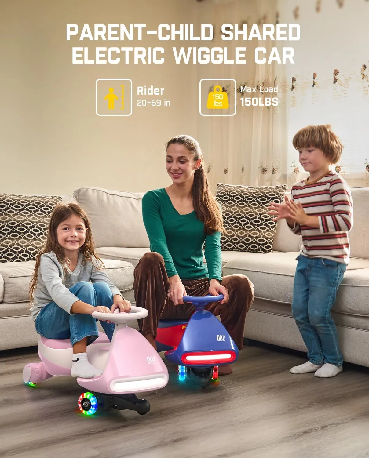 FanttikRide 12V N7 Pro Electric Wiggle Car with Pedal, Rechargeable Battery, CyberWiggle, 2 in 1 Swing Car, 2 Speed, Anti-Rollover, Flashing Wheels, Bluetooth, for Ages 3 and Up, 150 Lbs,Pinkish White