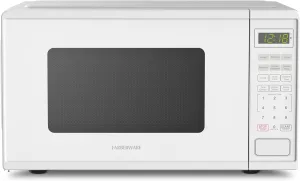 Farberware 0.9 Cu. Ft. 900-Watt Oven Auto, Defrost, & Express Cooking – Compact Countertop Microwave with Digital Display & Safety Lock, White