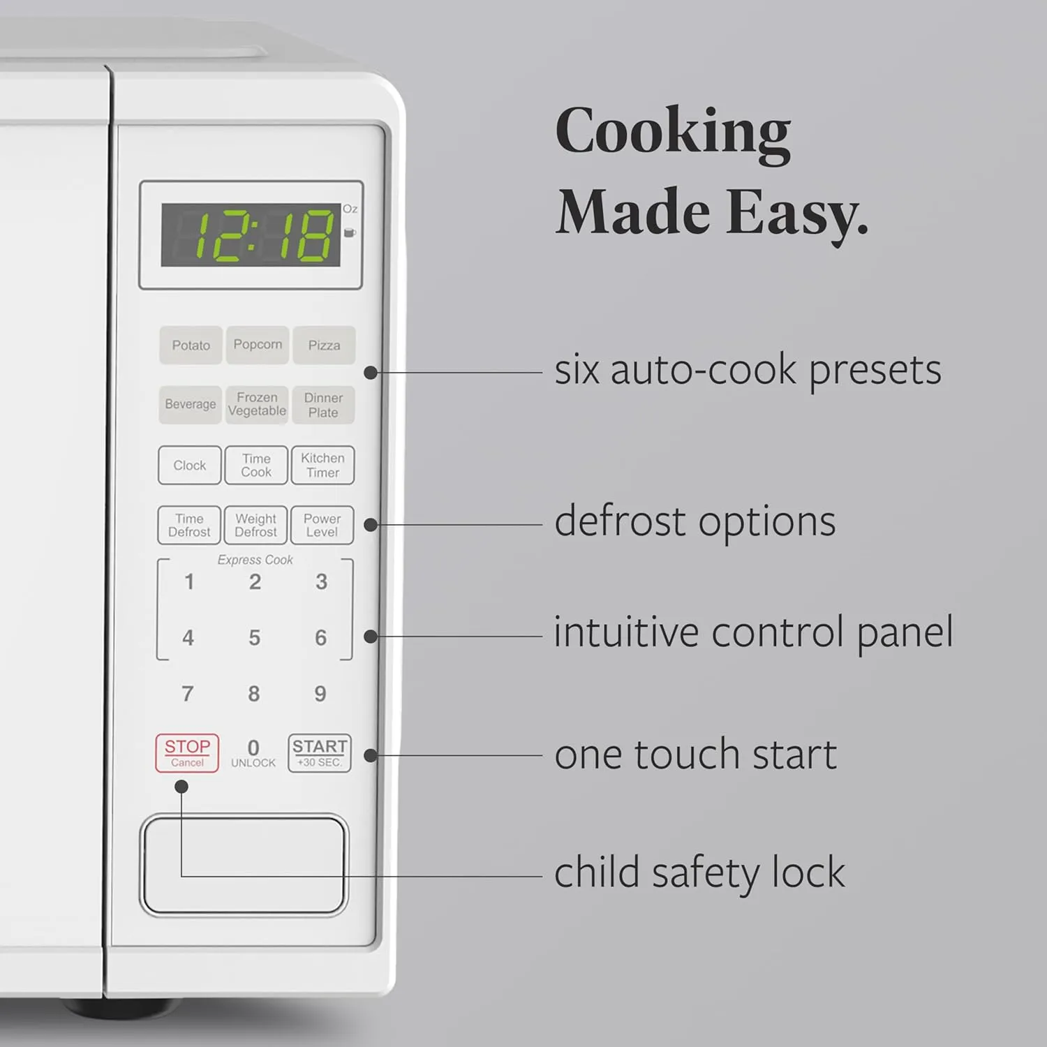 Farberware 0.9 Cu. Ft. 900-Watt Oven Auto, Defrost, & Express Cooking – Compact Countertop Microwave with Digital Display & Safety Lock, White