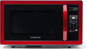 Farberware Countertop Microwave 1000 Watts, 1.1 cu ft - Microwave Oven With LED Lighting and Child Lock - Perfect for Apartments and Dorms - Easy Clean Metallic Red