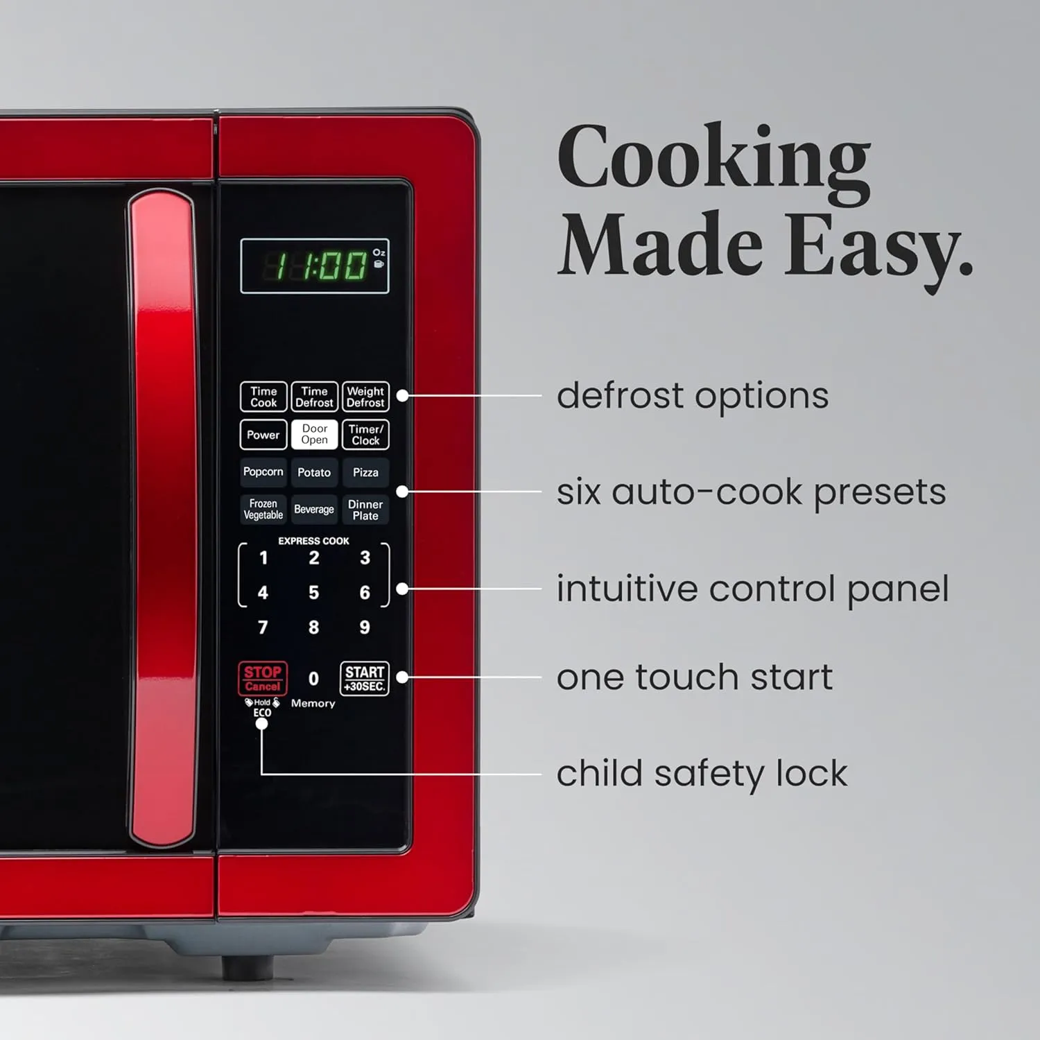 Farberware Countertop Microwave 1000 Watts, 1.1 cu ft - Microwave Oven With LED Lighting and Child Lock - Perfect for Apartments and Dorms - Easy Clean Metallic Red