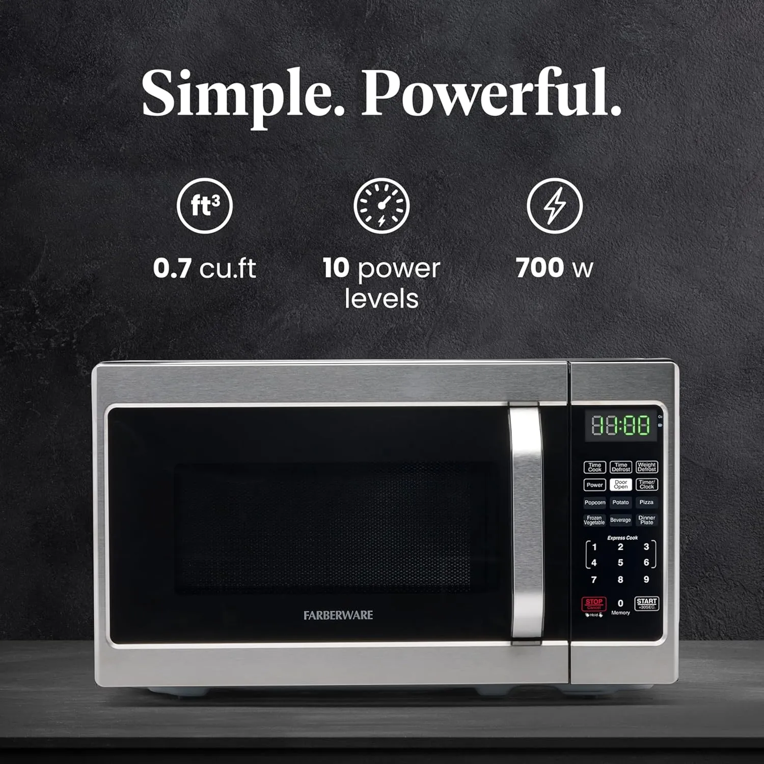 Farberware Countertop Microwave 700 Watts, 0.7 Cu. Ft. - Microwave Oven With LED Lighting and Child Lock - Perfect for Apartments and Dorms - Easy Clean Stainless Steel