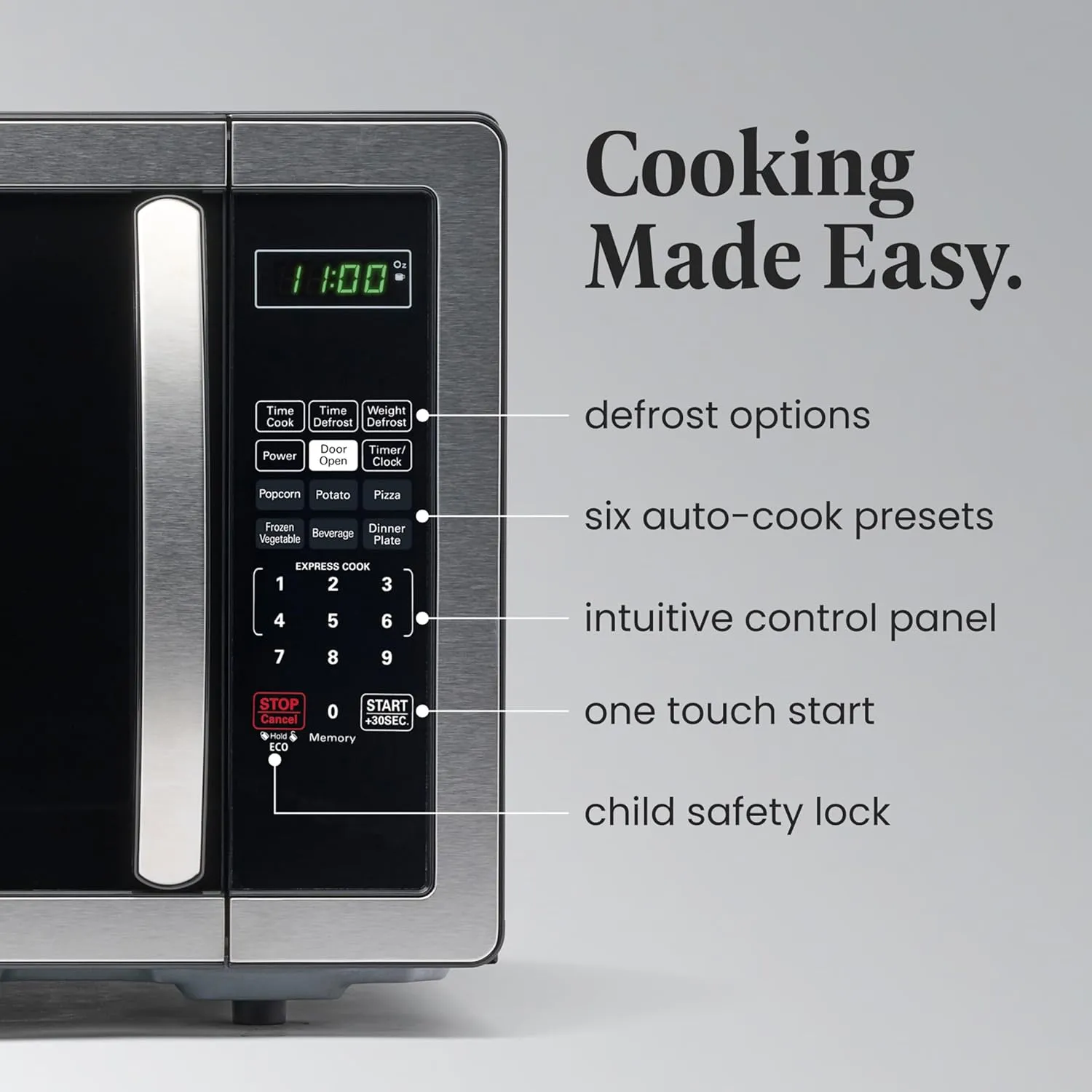 Farberware FMO11AHTBKBD1 Countertop 1000 Watts Microwave Oven with LED Lighting and Child Lock-Perfect for Apartments and Dorms-Easy Clean, 1.1 Cu. Ft, Stainless Steel