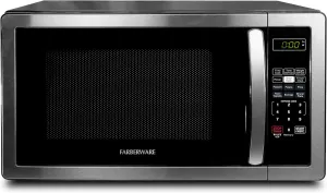 Farberware FMO11AHTBKBD1 Countertop 1000 Watts Microwave Oven with LED Lighting and Child Lock-Perfect for Apartments and Dorms-Easy Clean, 1.1 Cu. Ft, Stainless Steel