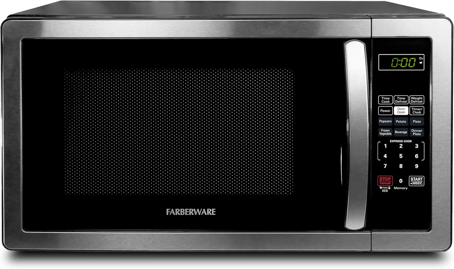 Farberware FMO11AHTBKBD1 Countertop 1000 Watts Microwave Oven with LED Lighting and Child Lock-Perfect for Apartments and Dorms-Easy Clean, 1.1 Cu. Ft, Stainless Steel