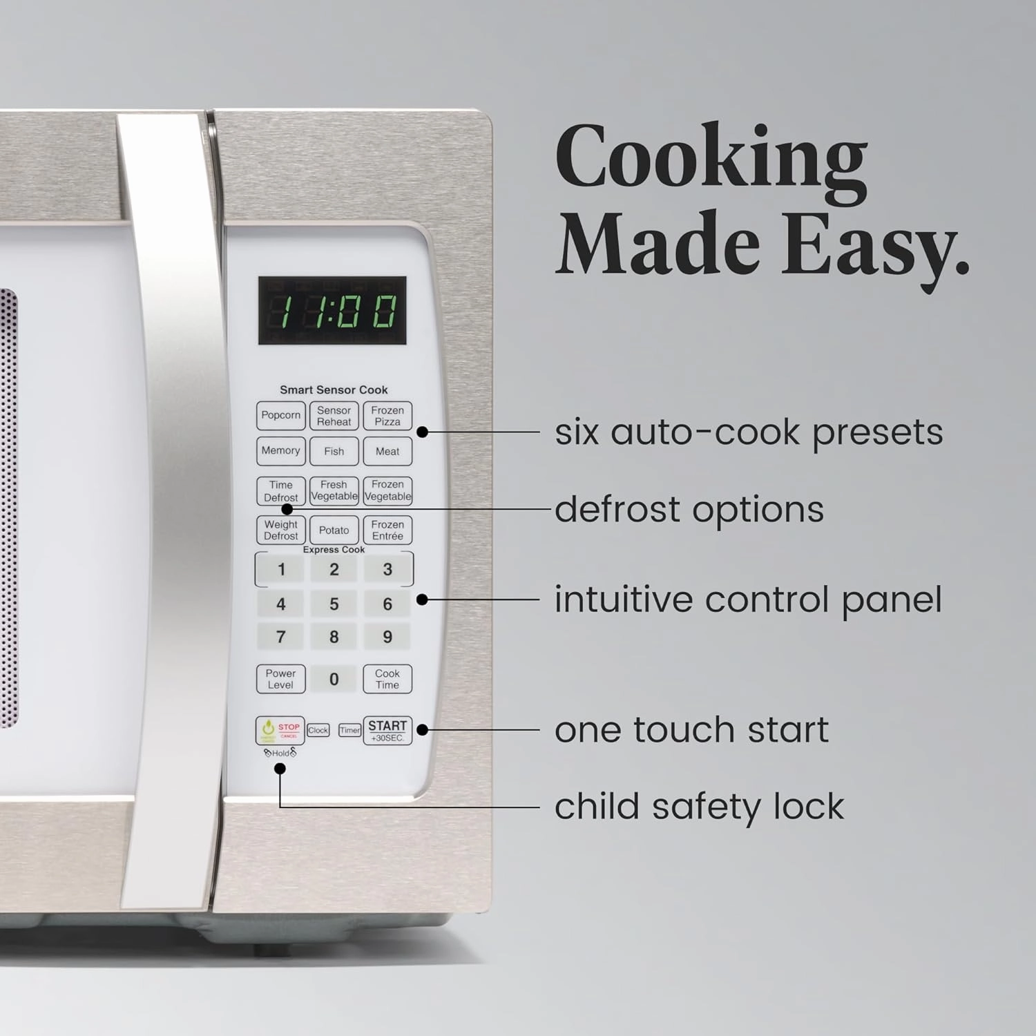 Farberware Countertop Microwave 1100 Watts, 1.3 cu ft - Smart Sensor Microwave Oven With LED Lighting and Child Lock - Perfect for Apartments and Dorms - Easy Clean Retro White, Platinum