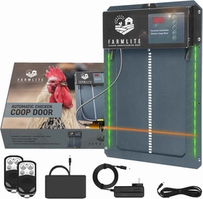 FarmLite Automatic Chicken Coop Door Opener | Non-Battery Powered Automatic Chicken Door | Automatic Coop Door with Timer, Light Sensor and Remote Controls