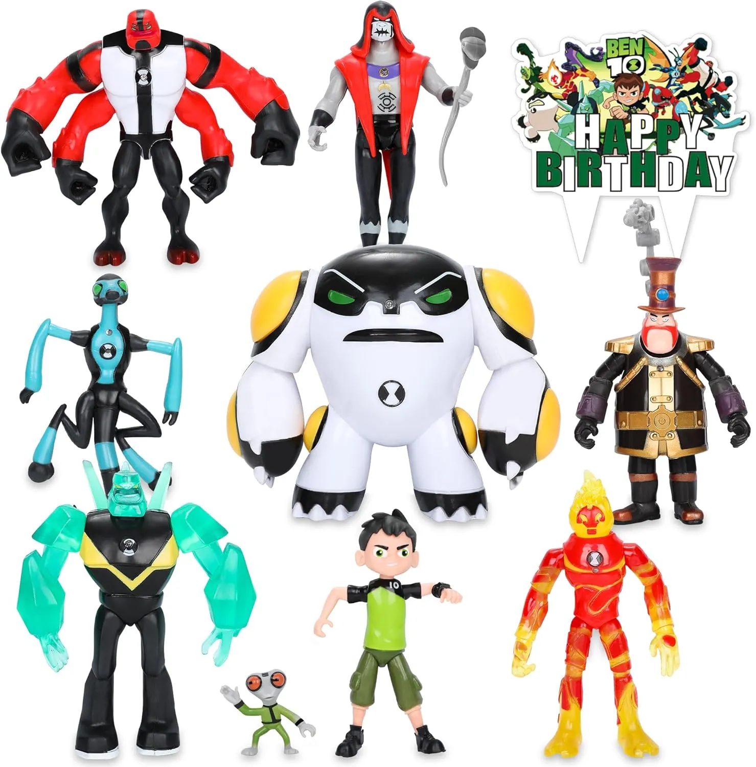 Figures Based on Ben Action Figures - 9PCS Toys Anime Character Figurines with Cake Toppers, Alien Hero Themed Party Decor Birthday Party Cake Decoration Supplies