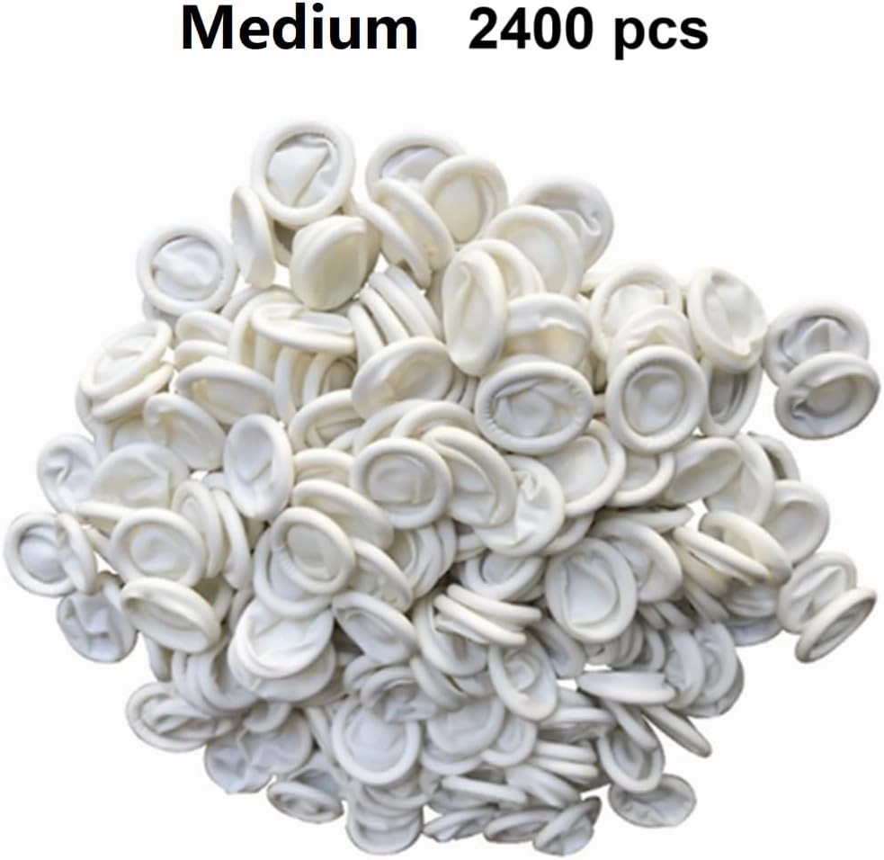 Finger Cots, (Medium,2400 Pcs) Disposable Latex Finger Covers Anti Static Rubber Fingertips Protective for Electronic Repair,Crafting Industrial Apply,Pure White