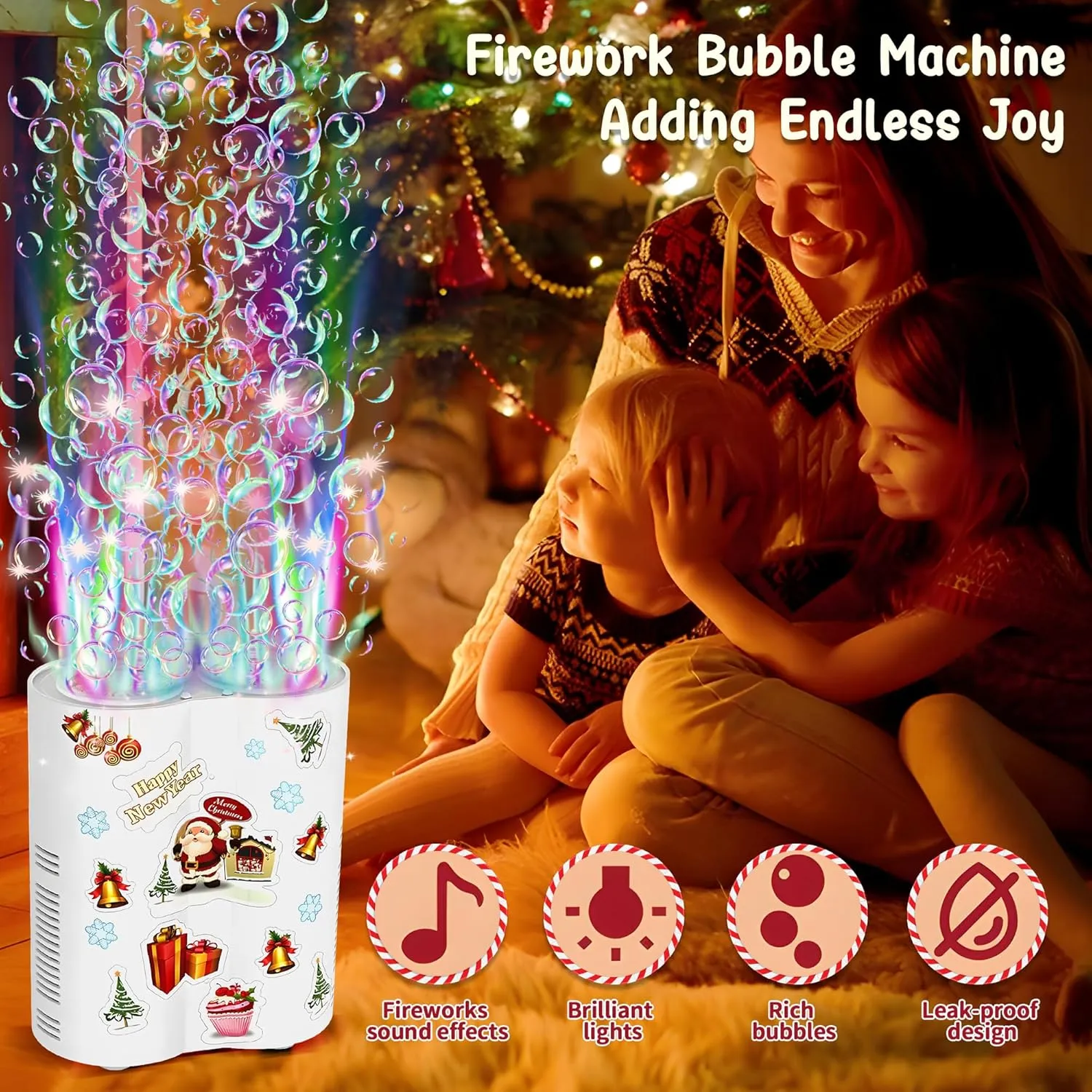 Fireworks Bubble Machine Toy for Kids, Automatic Bubble Machine with Lights and Music, Electric Bubble Machine Making Toys for Decoration, Outdoor Fun Christmas & Birthday Gift for Boys and Girls