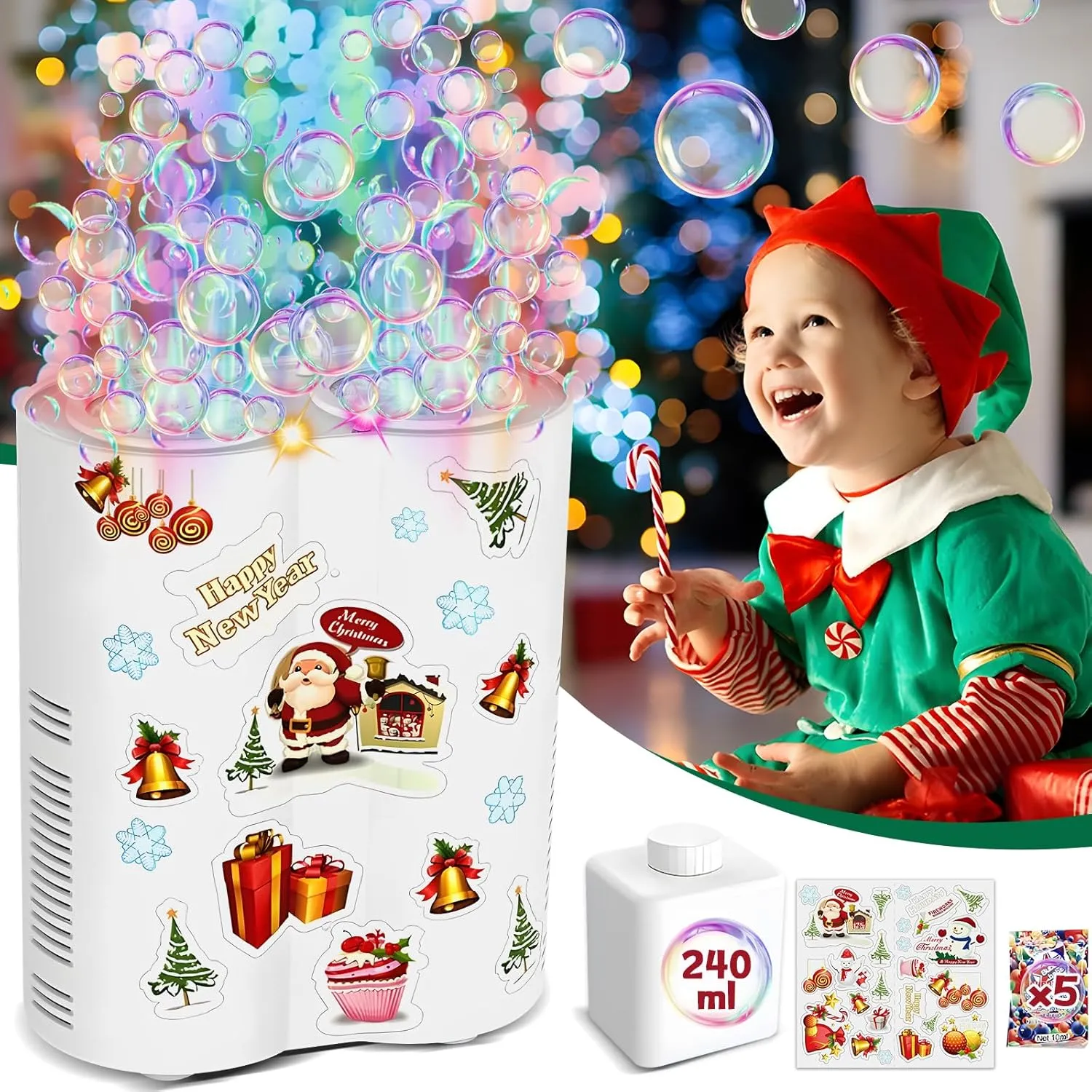 Fireworks Bubble Machine Toy for Kids, Automatic Bubble Machine with Lights and Music, Electric Bubble Machine Making Toys for Decoration, Outdoor Fun Christmas & Birthday Gift for Boys and Girls
