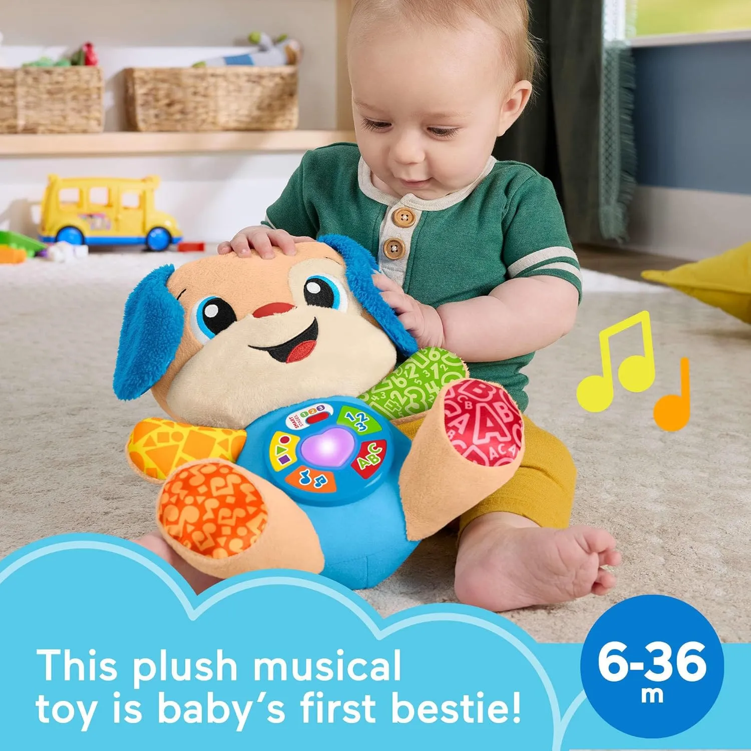 Fisher-Price Baby Toy Laugh & Learn Smart Stages Puppy Musical Plush with Lights & Learning Songs for Infants Ages 6  Months
