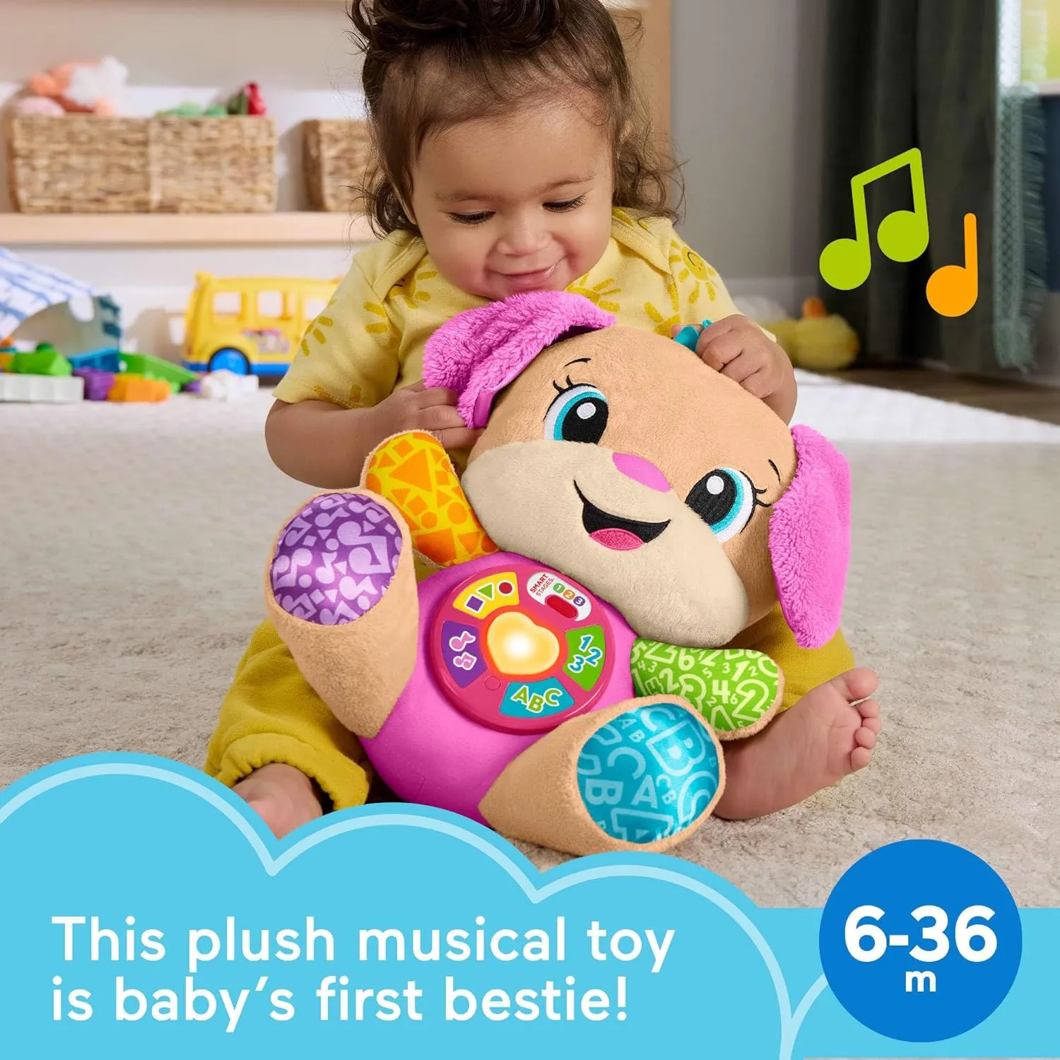 Fisher-Price Baby Toy Laugh & Learn Smart Stages Sis Musical Plush with Lights & Learning Songs for Infants Ages 6  Months