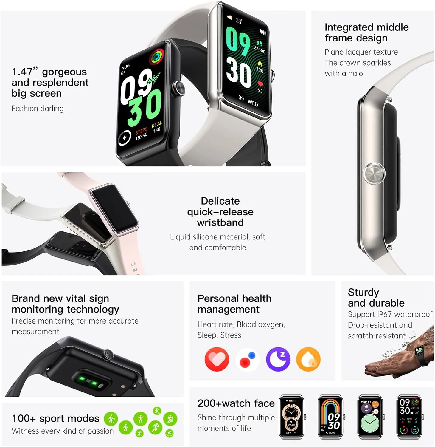 Fitness Tracker 1.47’’ Full Touchscreen Activity Tracker with Heart Rate Blood Oxygen Blood Pressure Sleep Monitor Step Calorie Counter Pedometer Smartwatches for Android and iOS Women Men (pink)