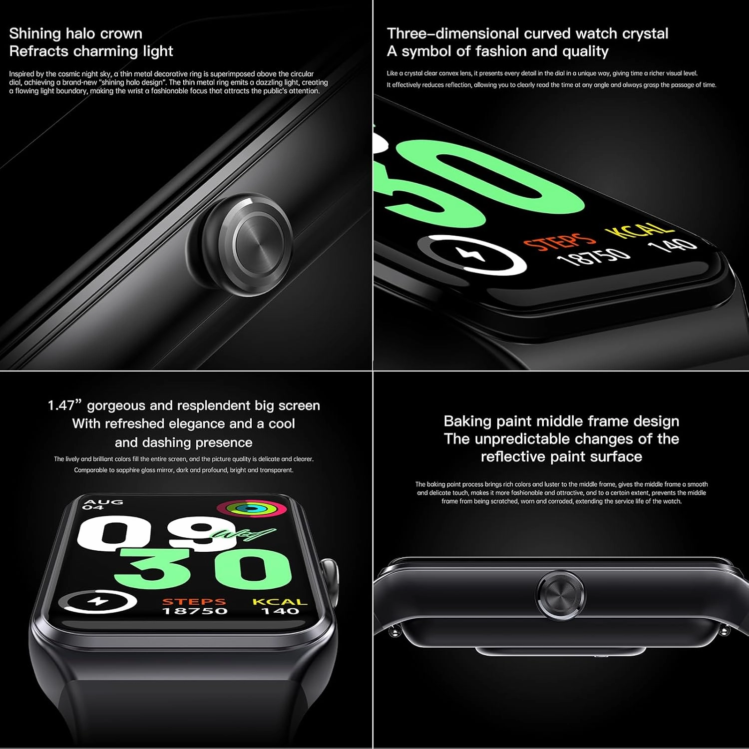 Fitness Tracker 1.47’’ Full Touchscreen Activity Tracker with Heart Rate Blood Oxygen Blood Pressure Sleep Monitor Step Calorie Counter Pedometer Smartwatches for Android and iOS Women Men (black)