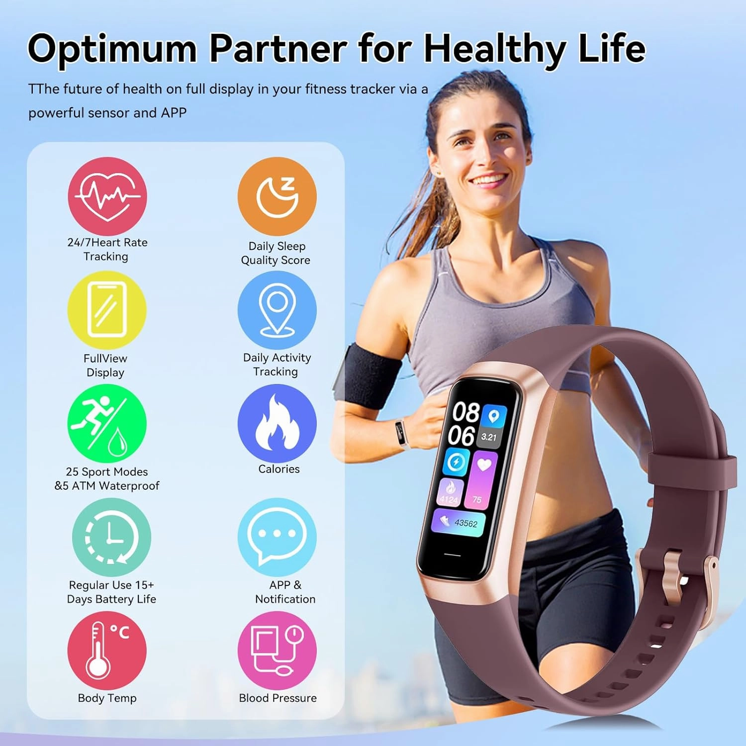 Fitness Tracker with 24/7 Heart Rate, Blood Oxygen Blood Pressure Sleep Monitor, Activity Trackers 5 ATM Waterproof,Step Calorie Counter Pedometer Health Smart Watch for Women Men
