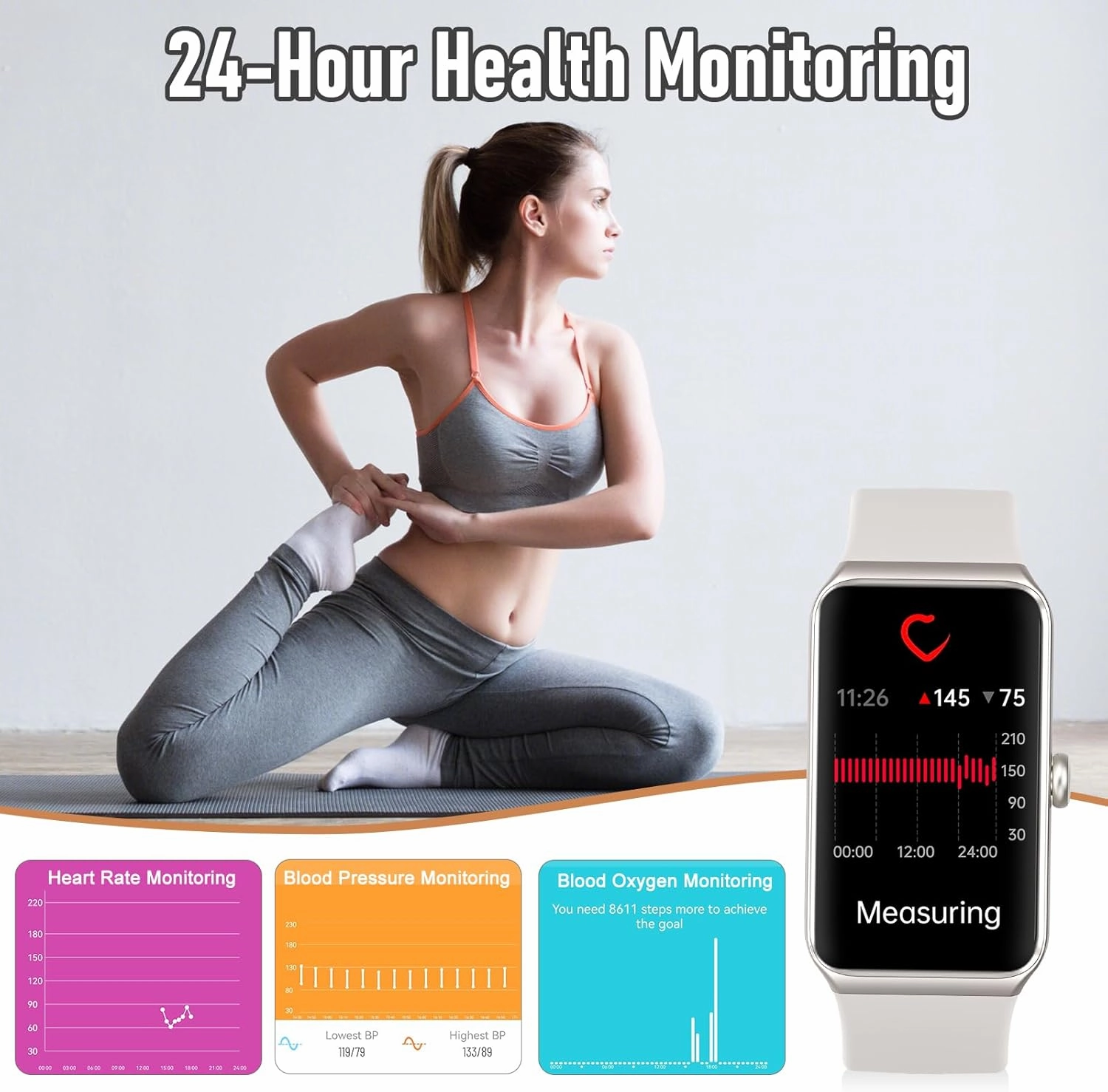 Fitness Tracker with 24/7 Heart Rate,Blood Pressure Sleep Tracking,104 Sports Modes Calories Smart Watch,IP68 Waterproof Step Counter Activity Trackers Pedometer for Android&iPhone Women Men