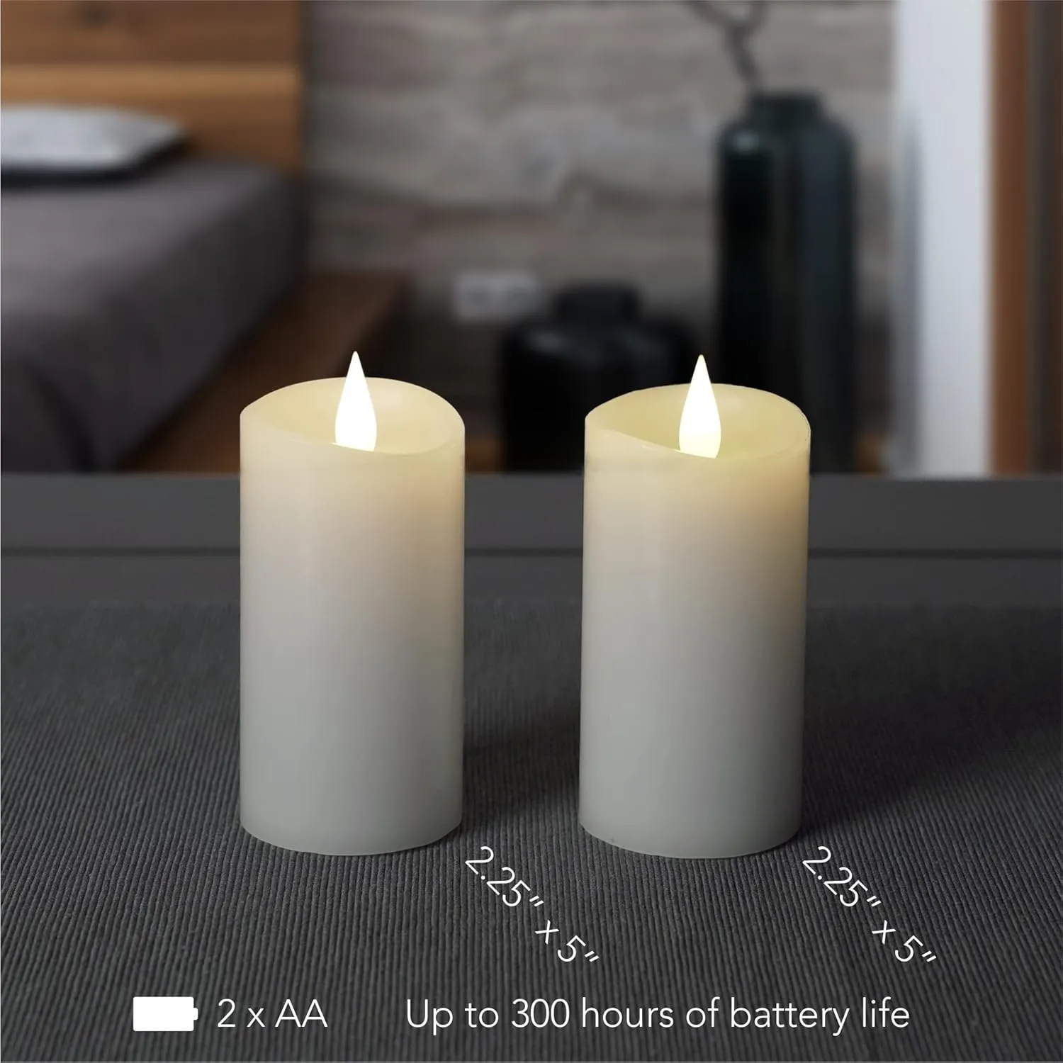 Flameless Candle Set- 2.25"x 4.2"White Set of 2 - Flickering Moving Flame Pillar Candle, Includes Remote Control - Real Wax - 2 x AA Battery Operated - Not Included