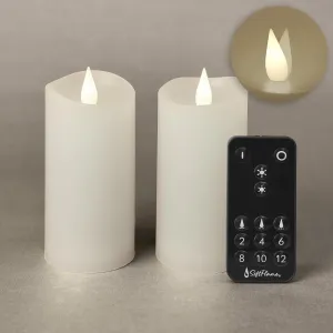 Flameless Candle Set- 2.25"x 4.2"White Set of 2 - Flickering Moving Flame Pillar Candle, Includes Remote Control - Real Wax - 2 x AA Battery Operated - Not Included