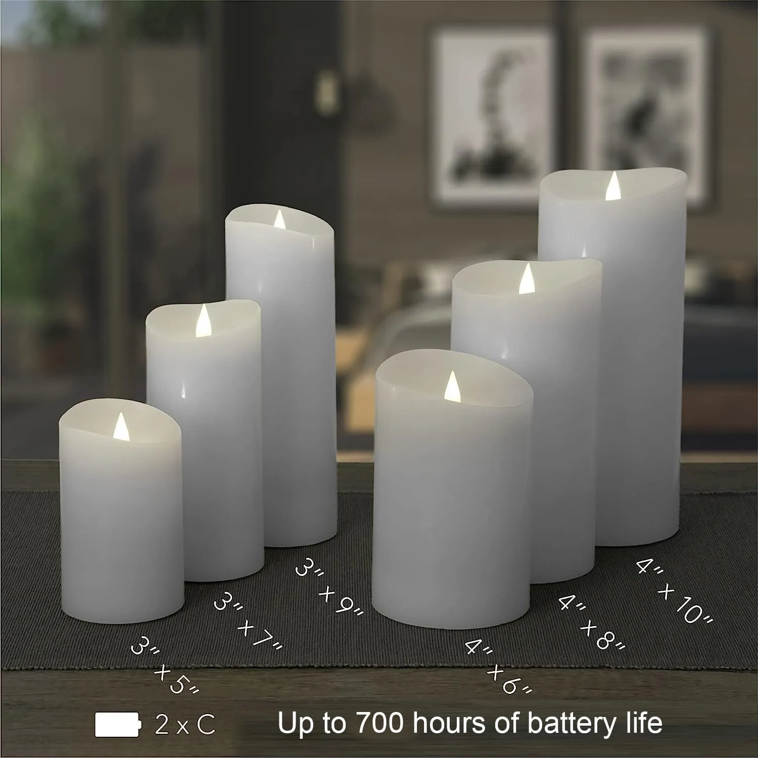 Flameless Candle Set- 2.25"x 4.2"White Set of 2 - Flickering Moving Flame Pillar Candle, Includes Remote Control - Real Wax - 2 x AA Battery Operated - Not Included