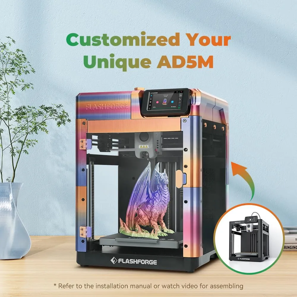 FLASHFORGE AD5M 3D Printer Fully Auto Calibration Print with 1-Click Max 600mm/s Speed, All-Metal CoreXY Structure Precise Printing, Easy-Maintenance Quick-Swap Nozzle, Print Size 220x220x220mm