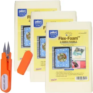 Flex Foam Stabilizer, 6.2 Oz Bundled with Embroidery Scissors, Double Sided Fusible Stabilizer, 20" X 60" - Foam Stabilizer for Sewing, Flexible & Lightweight~[Pack of 3]