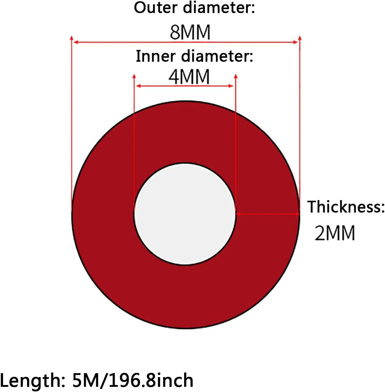 Flexible Red Silicone Tubing - 5m (16.4ft) Food Grade Hose for Pump Transfer, Plumbing, and Irrigation Systems(4mm*8mm)