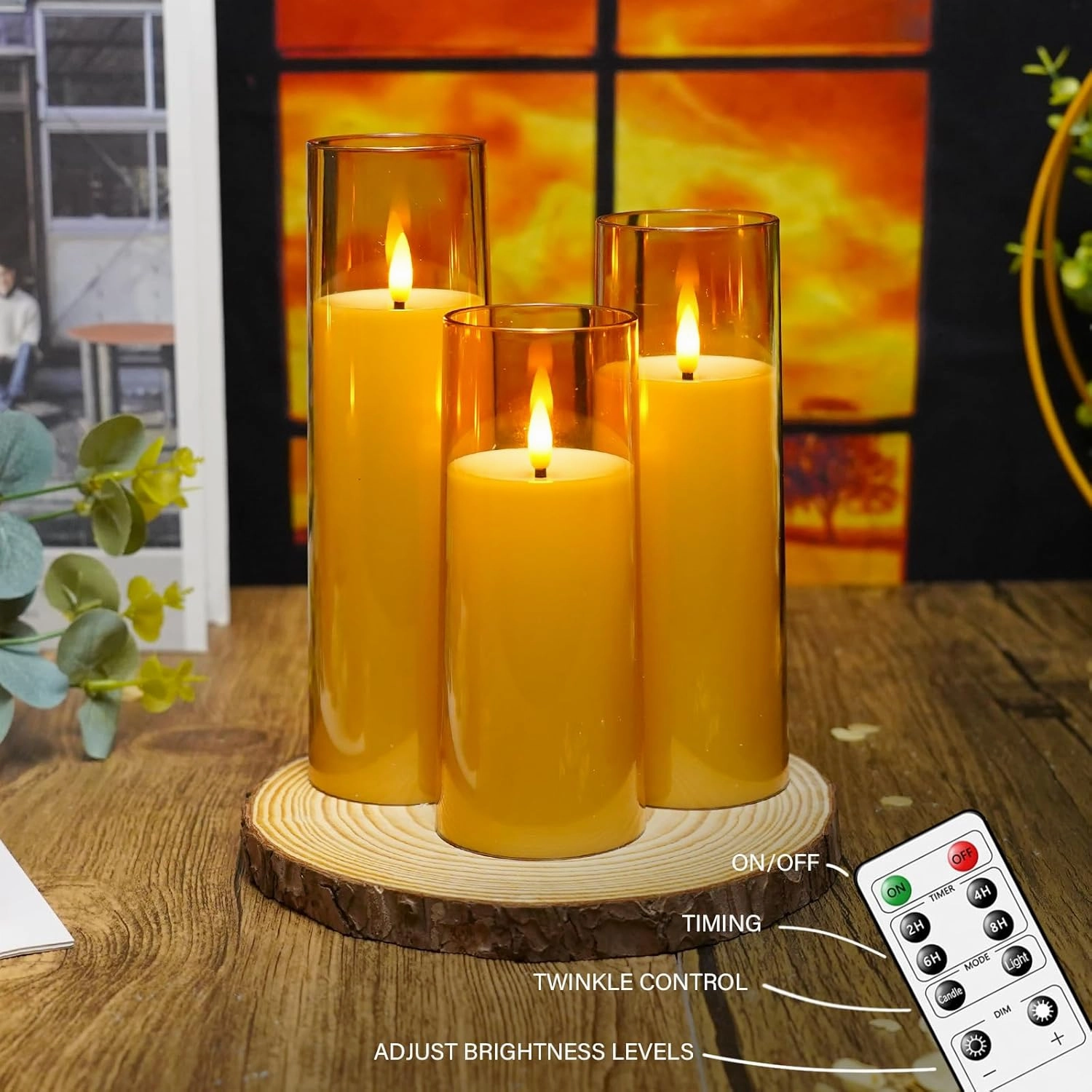Flickering Flameless Candles Battery Operated with Remote and 2/4/6/8 H Timer Plexiglass Led Pillar Candles Pack of 9 (D2.3 xH 5" 6" 7") with Realistic Moving Wick Candles for Home Decor(Gold)