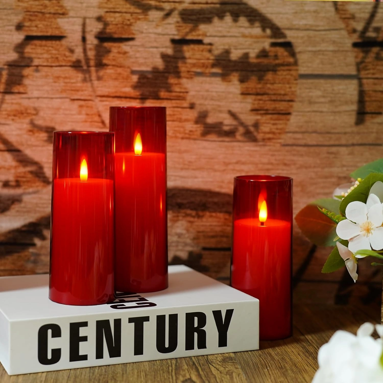 Flickering Flameless Candles Battery Operated with Remote and 2/4/6/8 H Timer Plexiglass Led Pillar Candles Pack of 9 (D2.3 xH 5" 6" 7") with Realistic Moving Wick Candles for Home Decor(Red)