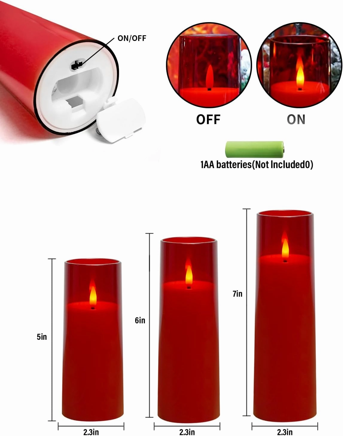 Flickering Flameless Candles Battery Operated with Remote and 2/4/6/8 H Timer Plexiglass Led Pillar Candles Pack of 9 (D2.3 xH 5" 6" 7") with Realistic Moving Wick Candles for Home Decor(Red)