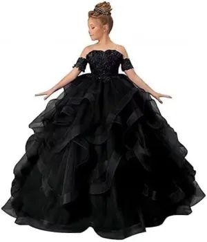 Flower Girl Dresses for Wedding Beaded Applique Princess Kids Pageant Dress Tulle Long Party Ball Gown