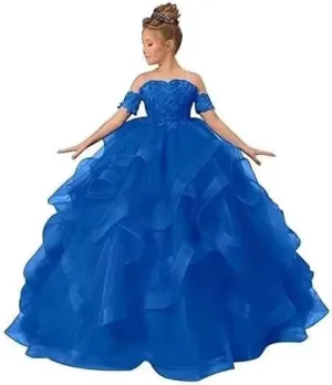 Flower Girl Dresses for Wedding Beaded Applique Princess Kids Pageant Dress Tulle Long Party Ball Gown