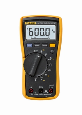 Fluke 115 Digital Multimeter, Measures AC/DC Voltage To 600 V & Current to 10 A, Measures Resistance, Continuity, Frequency & Capacitance, Includes Battery, Holster & 4mm PVC-Insulated Test Lead
