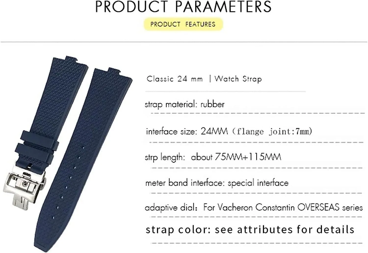 Fluororubber Watchbands for Vacheron Constantin 5500V 4500V 7900 Men waterproof replacement Strap 24mm*7mm