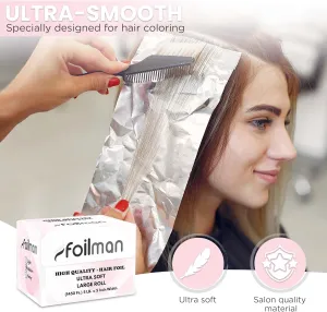 Foilman Large Smooth Hair Aluminum Foil Roll, High-Quality Hair Foil, Salon Highlighting and Coloring Foil, 5" x 1450 ft - Color Silver