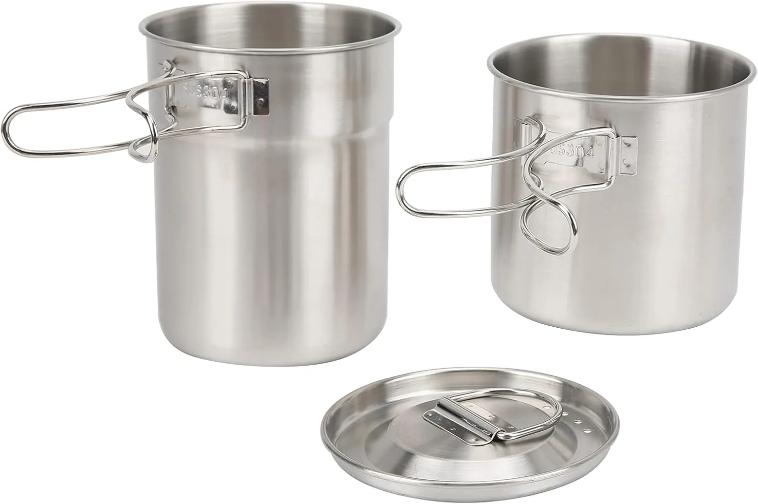 Foldable Camping Cups and Mugs Pot, 304 Food Grade Stainless Steel Outdoor Cookware Set with Vented lid, Small Camping Cups for Backpacking Picnic Hiking
