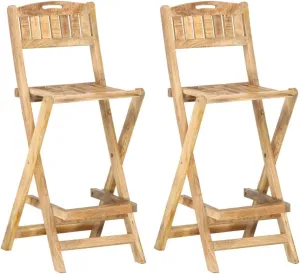Folding Patio Bar Chairs Set of 2 Solid Mango Wood with Footrest Outdoor Furniture for Dining, Kitchen, and Patio, Comfortable and Durable Chairs for Bars, Cafes, and Home Use