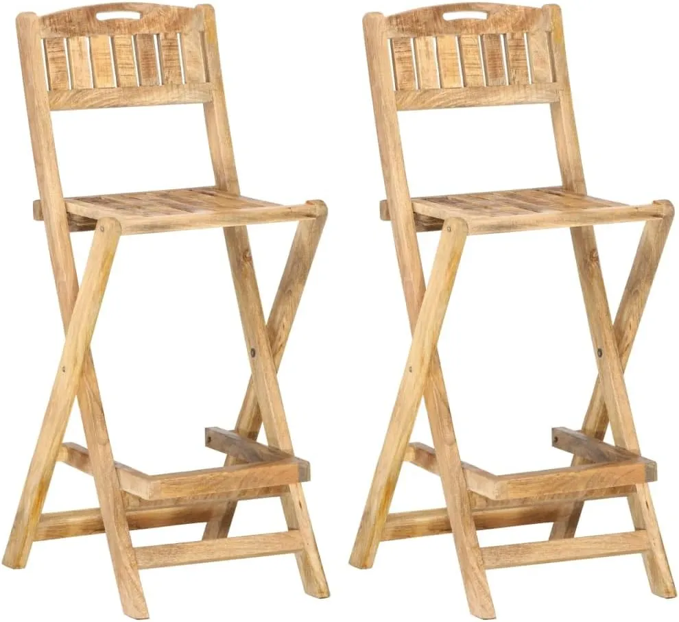 Folding Patio Bar Chairs Set of 2 Solid Mango Wood with Footrest Outdoor Furniture for Dining, Kitchen, and Patio, Comfortable and Durable Chairs for Bars, Cafes, and Home Use