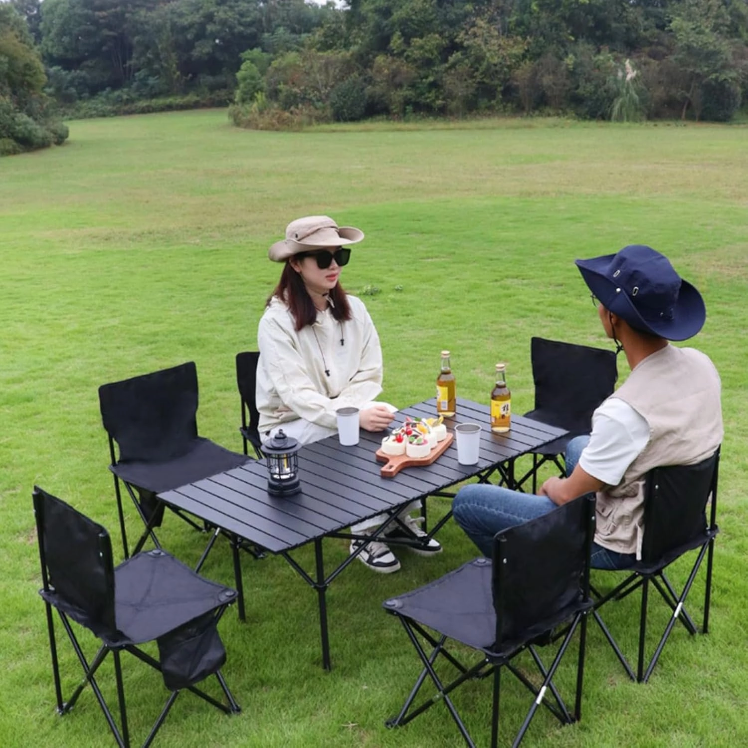 Folding Camping Table, Portable Picnic Table with Carry Bag, Lightweight Aluminum Roll-Up Design for Camping, Backpacking, Beach, BBQ, and Outdoor Parties Black 50×53×50cm/19.7×20.9×19.7in